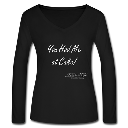 You Had Me at Cake - Women’s Long Sleeve  V-Neck Flowy Tee - black